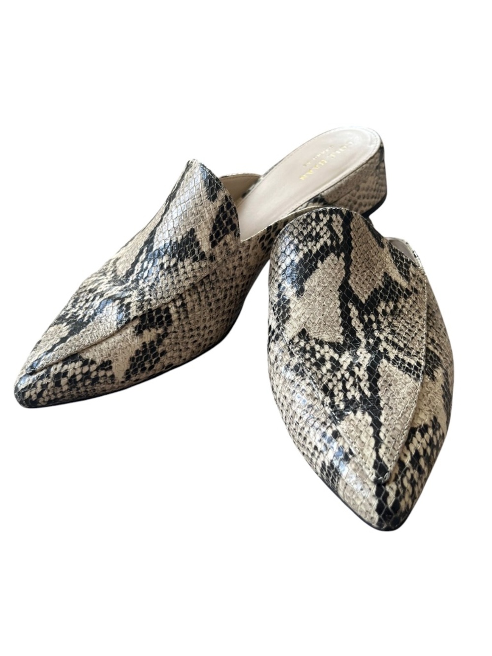 Cole Haan Piper Cream Roccia Snake Print Leather Slip-On Loafer Mules Flats SZ 8